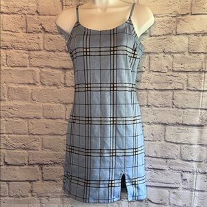 Streetwear Society Light Blue Plaid Spaghetti Strap Mini Dress